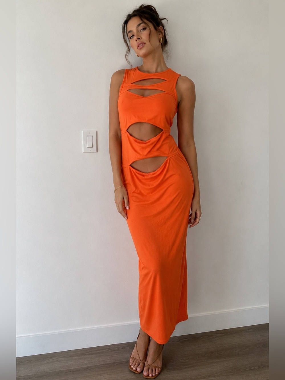 Bold Orange Cutout Maxi Dress – Women